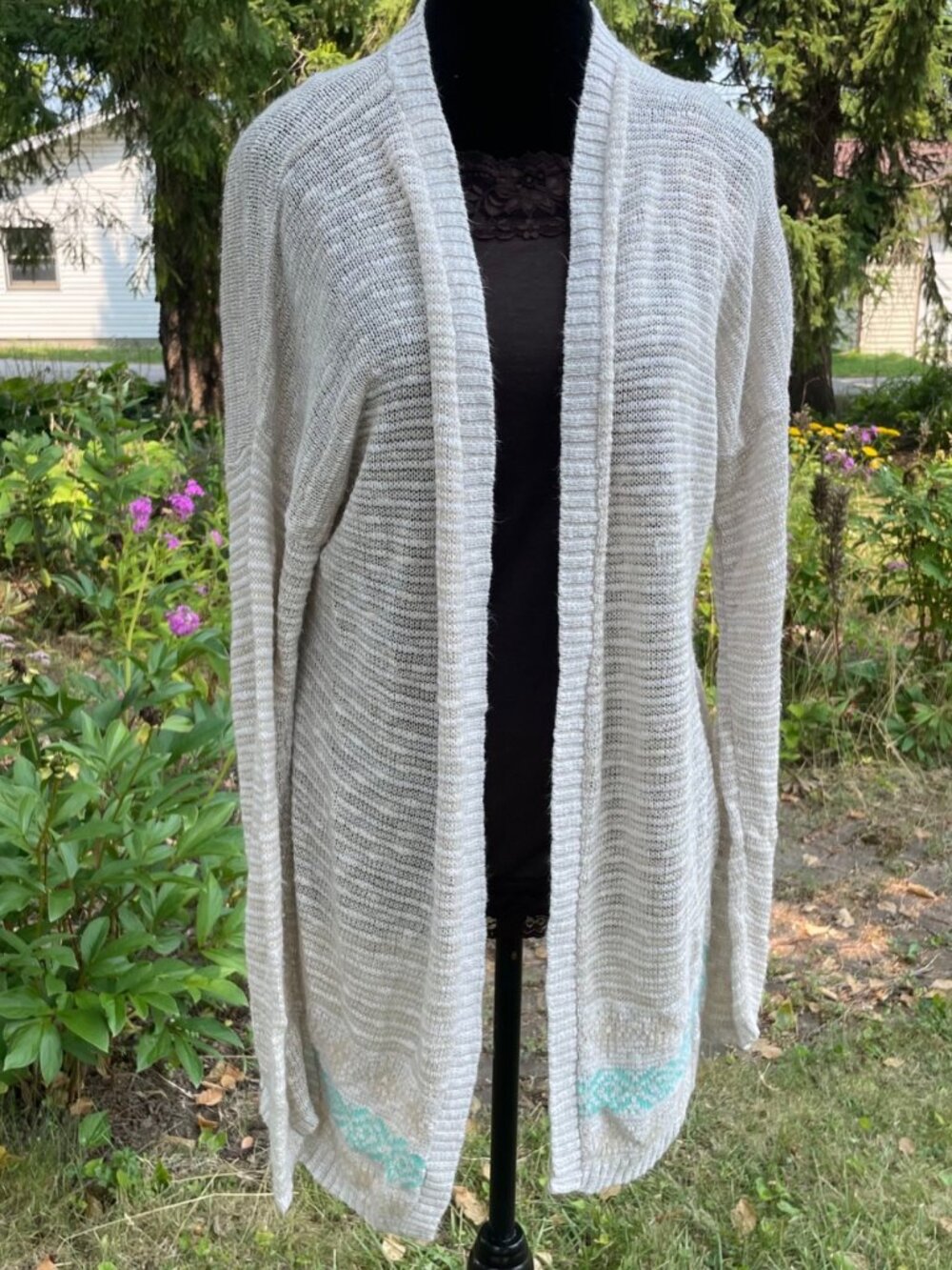 Vintage Y2K Vanity Cardigan Open Front Cream Open Knit Lightweight Southwest XL